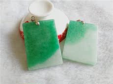 Украшение на шею 特价促销正品宝石青翠欲滴阳绿a货马来玉方形平安无事牌毛衣链