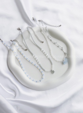 夏日蓝元气少女短锁骨链