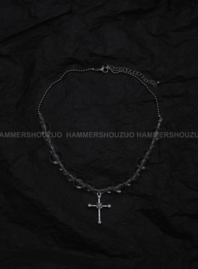 不规则透明水珠小众设计十字架项链choker冷淡风Ins短锁骨链颈链