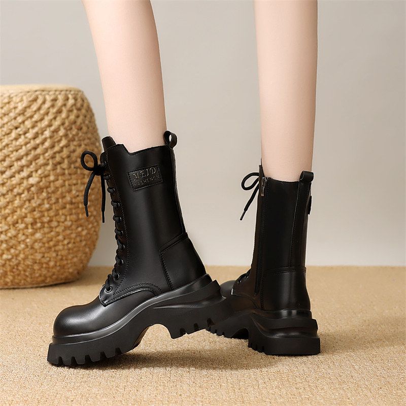 真皮厚底马丁靴女2025新款冬中筒短靴百搭小个子增高加绒保暖靴子,淘宝优惠券,粉丝福利购,淘宝优惠卷
