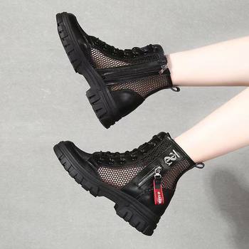 ເກີບຕາຫນ່າງຫນັງແທ້ Martin boots for women 2023 new summer hollow mesh boots versatile breathable flat bottom thin large size short boots