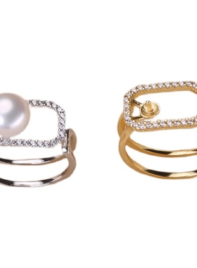 戒指环银饰可调节珍珠DIY手工