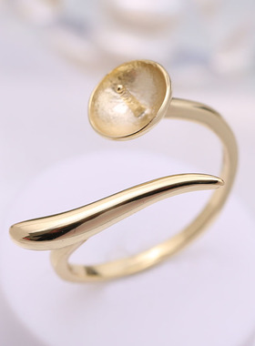 s925纯银戒指环 银饰枪黑可调节珍珠戒指托 DIY手工制作银配件