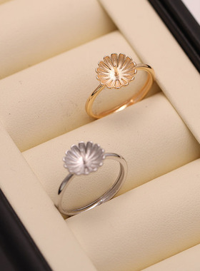 s925纯银戒指空托配件手工制作珍珠指环精致小雏菊百搭戒指银饰