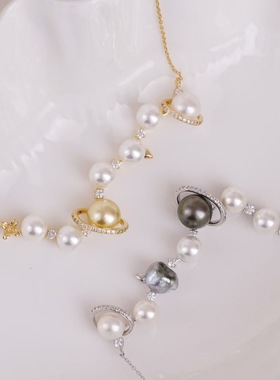 珍珠吊坠配件 s925纯银含项链 多珠配件套链 diy项坠空托手工制作