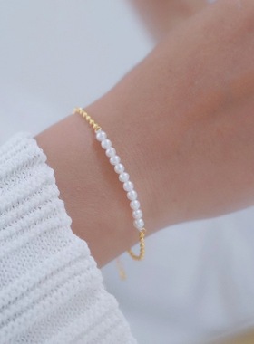 s925纯银手链 diy手工饰品 半链珍珠手饰弹簧扣爱心尾链延长款