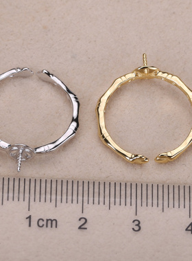 s925纯银戒指环 银饰竹节可调节珍珠戒指托 DIY手工制作银配件