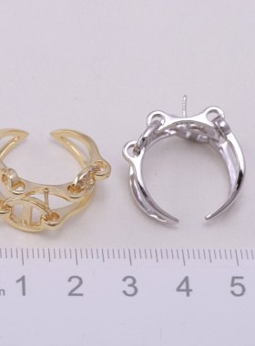 s925纯银戒指环 银饰猪鼻孔可调节珍珠戒指托 DIY手工制作银配件