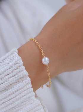 s925纯银手链 diy手工饰品 全孔珍珠手饰龙虾扣爱心尾链延长款