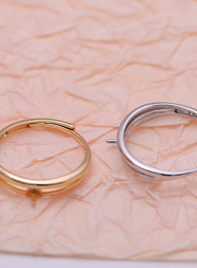 s925纯银银饰戒指配件珍珠饰品diy手工制作简约开口调节戒指空托