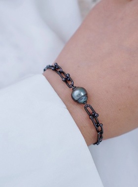 s925纯银手链diy手工饰品全孔珍珠手饰枪黑u型马蹄龙虾扣爱心尾链