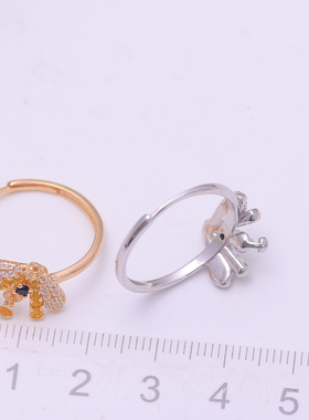 s925纯银银饰戒指配件珍珠饰品diy手工制作双珠蜜蜂开口戒指空托