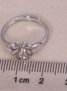 s925纯银戒指环 银饰开口可调节珍珠戒指托 DIY手工制作银配件