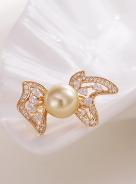 s925纯银银饰戒指环戒配件珍珠饰品diy手工制作蝴蝶结开口戒指托