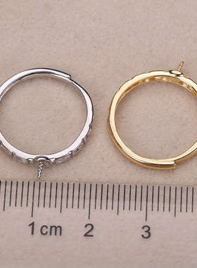 s925纯银戒指环 银饰复古宫廷风可调节珍珠戒指托DIY手工制作配件