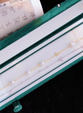 s925纯银手链 diy手工饰品蝴蝶全孔珍珠手饰龙虾扣爱心尾链延长款