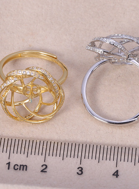 s925纯银戒指环 银饰遮瑕开口可调节珍珠戒指托DIY手工制作银配件