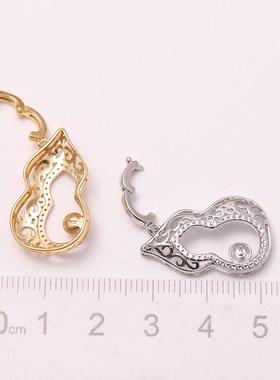 DIY手工制作珍珠项坠多功能开口镂空葫芦吊坠银饰 s925纯银配件