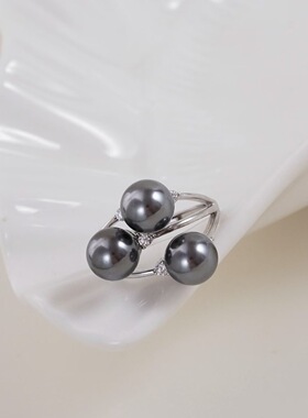 s925纯银银饰戒指配件珍珠饰品diy手工制作多珠开口调节戒指空托