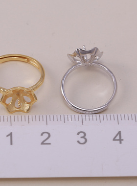 s925纯银戒指环 银饰开口可调节珍珠戒指托 DIY手工制作银配件