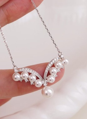 珍珠吊坠配件 s925纯银含项链 多珠套链 diy项坠空托手工制作饰品