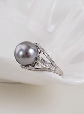 s925纯银银饰戒指配件珍珠饰品diy手工制作微镶开口调节戒指空托