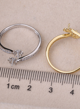 s925纯银戒指环 银饰双珠可调节珍珠戒指托 DIY手工制作银配件