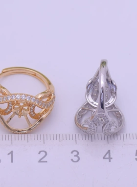 s925纯银银饰戒指配件珍珠饰品diy手工制作微镶开口调节戒指空托