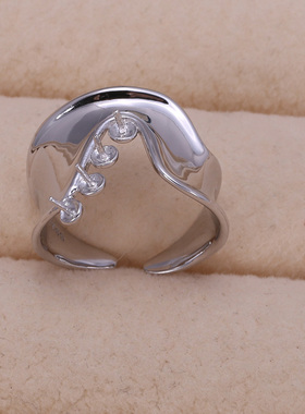 s925纯银戒指环 银饰多珠可调节珍珠戒指托 DIY手工制作银配件