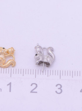 DIY手工制作珍珠项坠松鼠吊坠银饰 s925纯银挂坠不含链半成品配件
