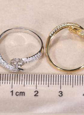 s925纯银戒指环 银饰开口可调节珍珠戒指托 DIY手工制作银配件