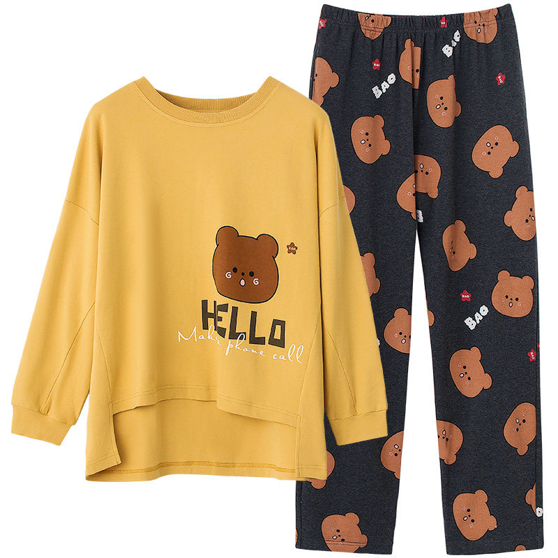 小熊奶黄包联名情侣春秋季纯棉睡衣 黛梦思睡衣/家居服套装