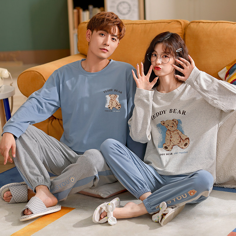 黛梦思小熊情侣春秋纯棉长袖睡衣 黛梦思睡衣/家居服套装