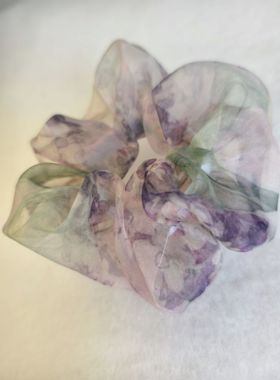 原创清冷风莫奈花园欧根纱发圈夏季轻盈蓬松感大肠圈简约手工发饰