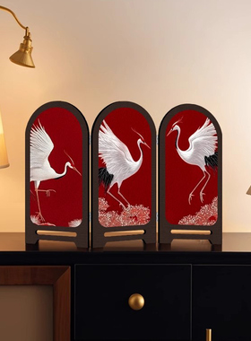 中古风仙鹤桌面屏风摆件