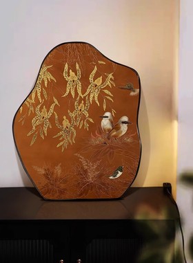 喜鹊如意中古风桌面摆画客厅摆台