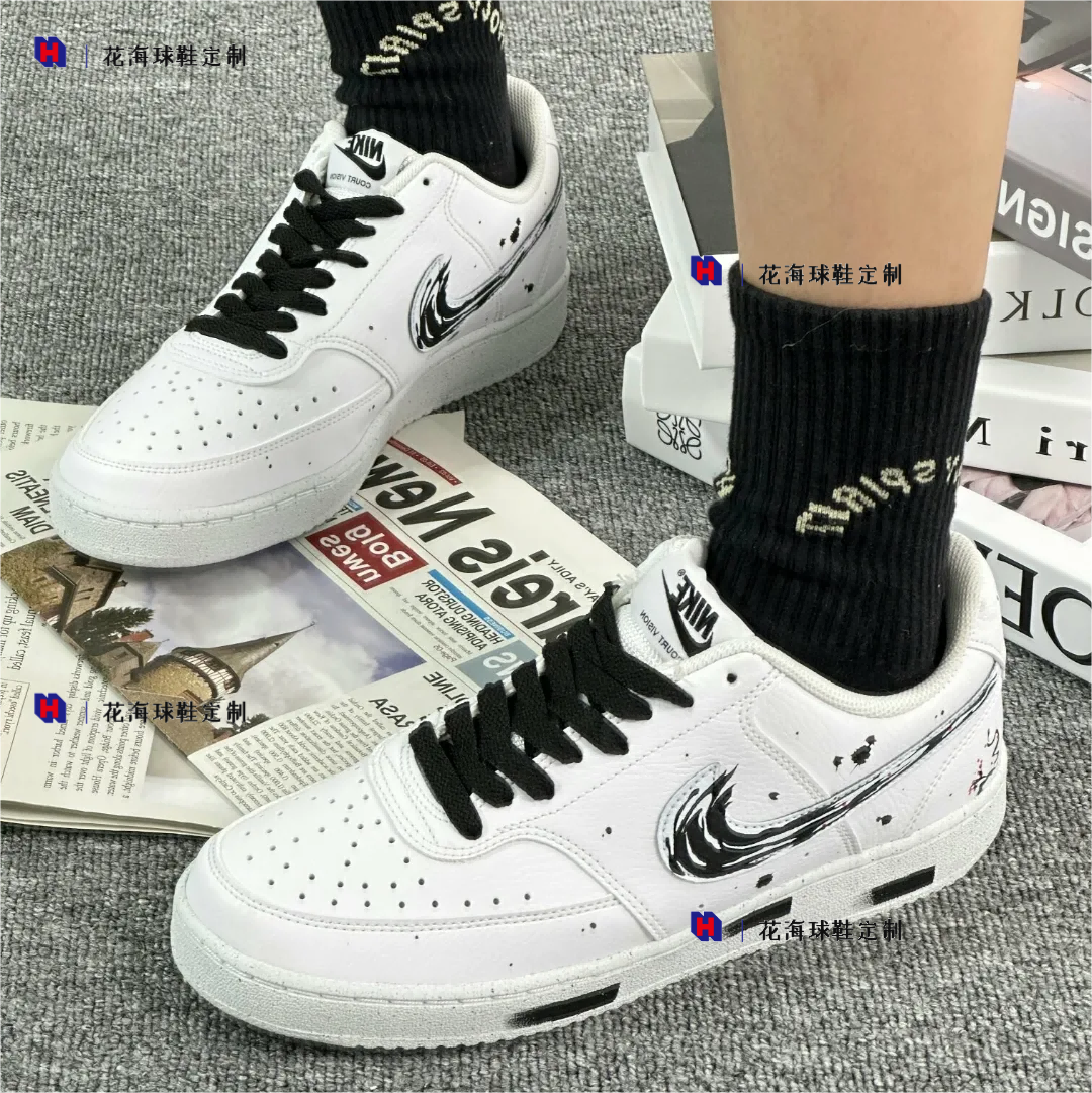 花海球鞋定制 Nike Court Vision Low中国风泼墨小众低帮男女板鞋 - 图0