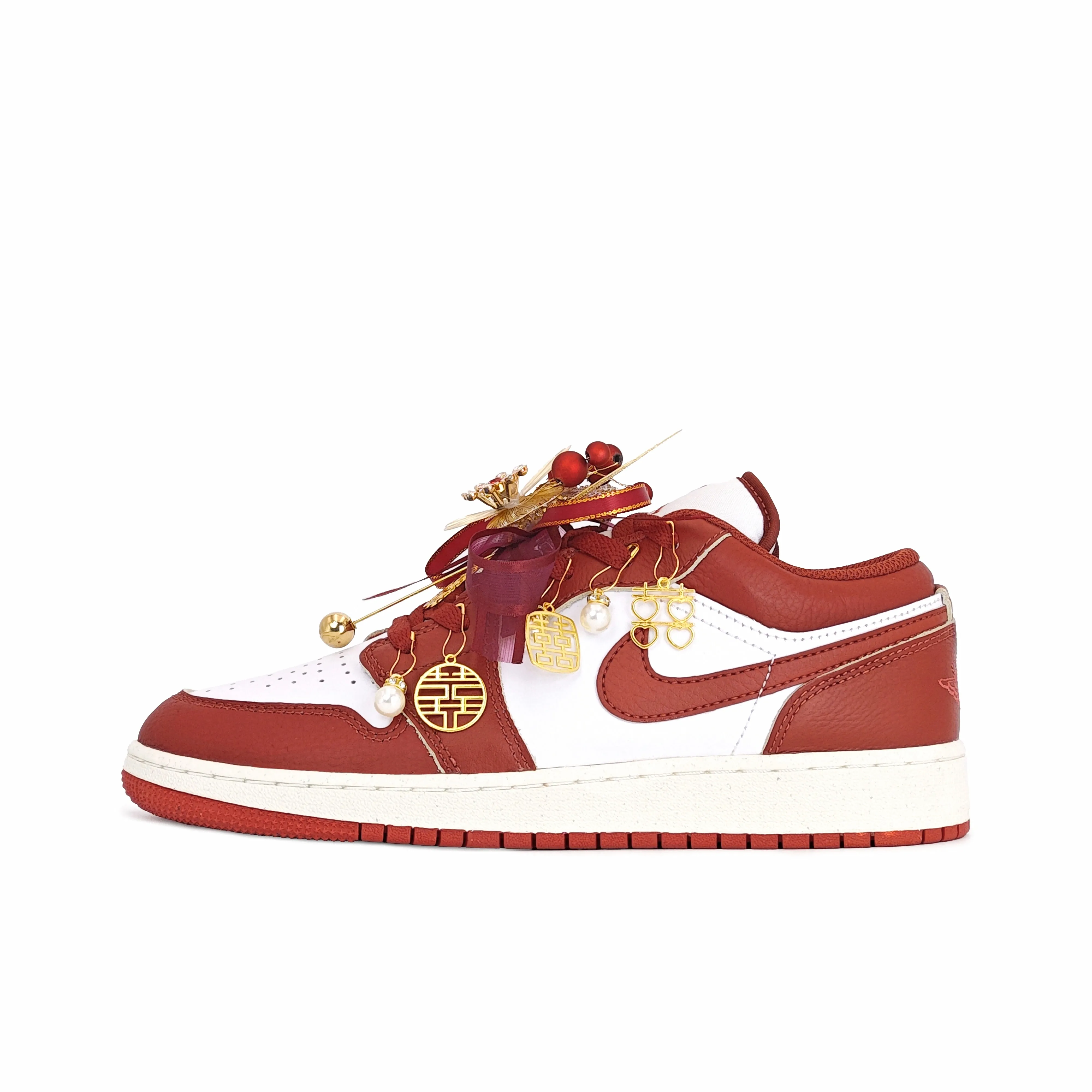 球鞋定制 Air Jordan 1 Low 婚鞋秀禾中式婚礼喜庆红男女低帮板鞋,淘宝优惠券,粉丝福利购,淘宝优惠卷