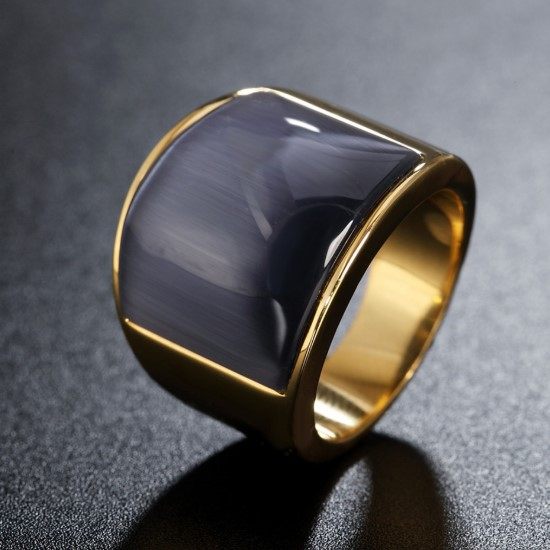 方钻猫眼绿男戒指男钛钢欧美日韩版时尚潮男个性戒指环饰品男配饰