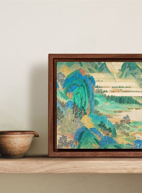 实木框名画小摆台 玄q关柜酒柜摆件饰品书桌办公桌手工木礼品相框