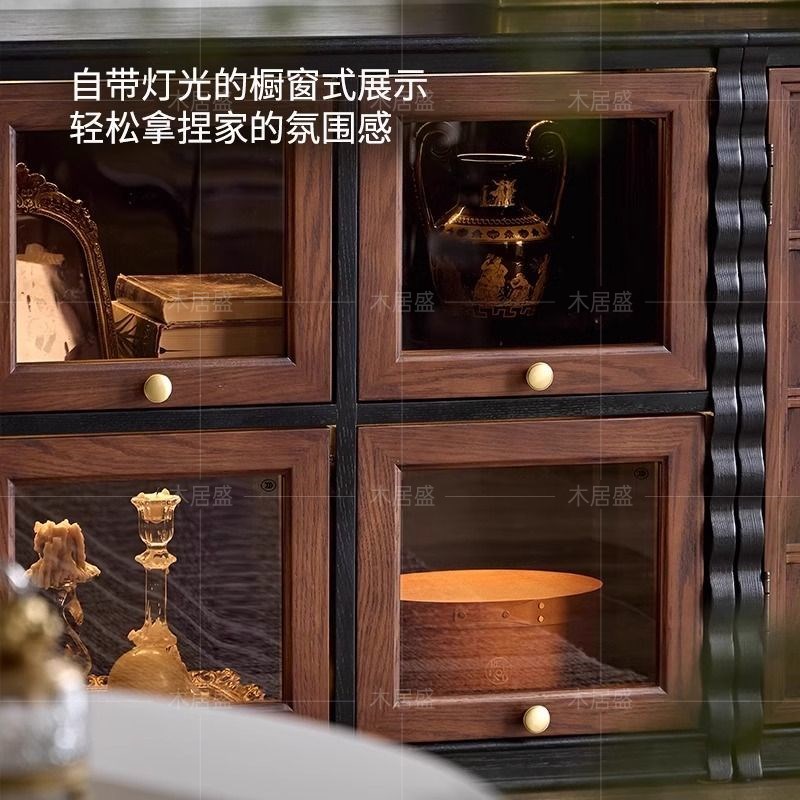 法式复古实木g电视柜客厅家用展示柜中古风红橡木储物柜落地柜 - 图2