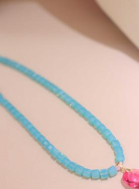 清凉感夏日粉色锁骨链奥地利水晶