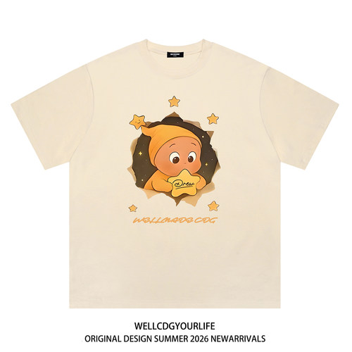 WE11DONE CDG美式潮牌WELLDONE卡通星星人印花宽松纯棉短袖t恤夏 - 图2