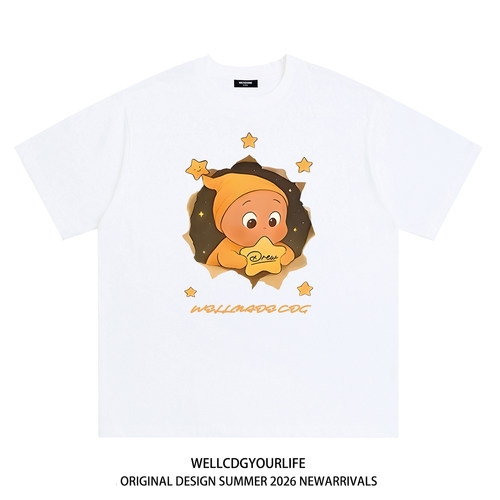 WE11DONE CDG美式潮牌WELLDONE卡通星星人印花宽松纯棉短袖t恤夏 - 图3