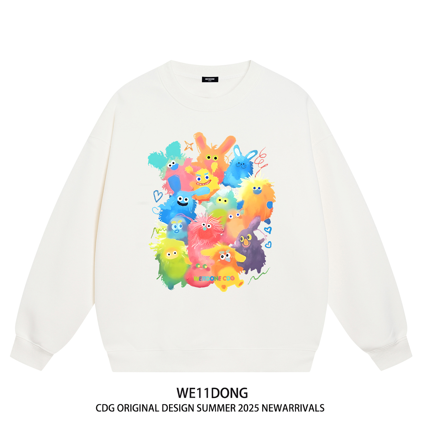 WE11DONE CDG潮牌明星同款涂鸦卡通印花男女重磅宽松加绒圆领卫衣 - 图3