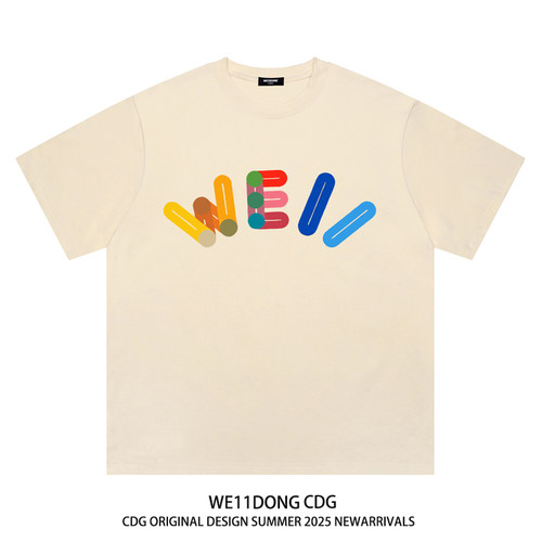 WE11DONE CDG美式复古彩色字母印花潮牌重磅宽松男女纯棉短袖T恤 - 图1