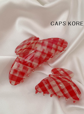 CAPS KOREA ｜复古90s风格子红色港风香蕉夹醋酸亚克力鲨鱼夹大号