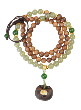 马来沉香木和田玉项链五条经吊坠草莓水晶高级感简约百搭毛衣链