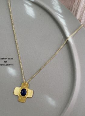 蓝色宝石复古小众花朵质感项链