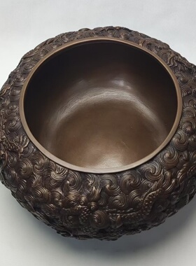 古铜都紫铜海水四龙钵铜陵铜工艺品礼品铜香炉香道用品铜炉
